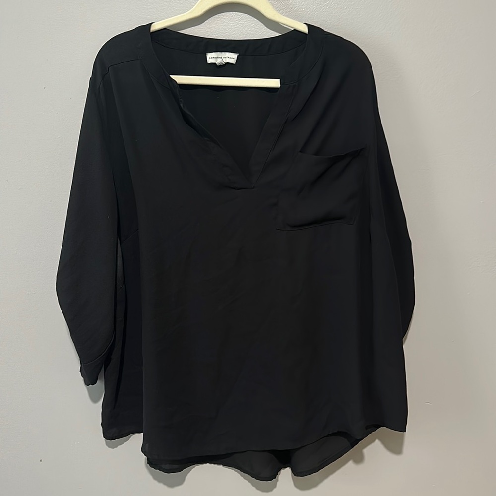 Adrienne Vittadini Black Pullover Vneck Tunic Blouse Sz 2X